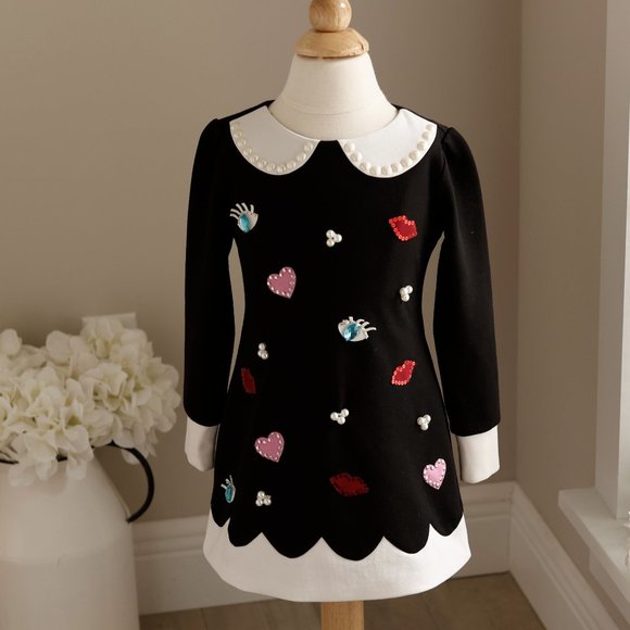Girls Couture Black White Long Sleeve Dress 3T Biscotti Kate Mack Embellished - Picture 1 of 6